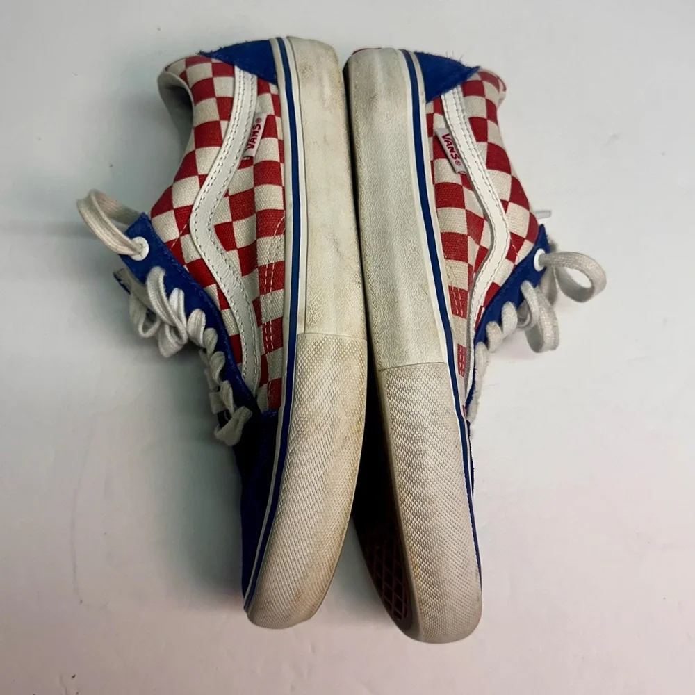 Vans Old Skool Pro‎ Red White Blue Checkerboard Sz 6.5